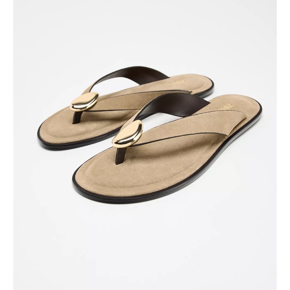 Zara Flat Suede Sandals Size 6